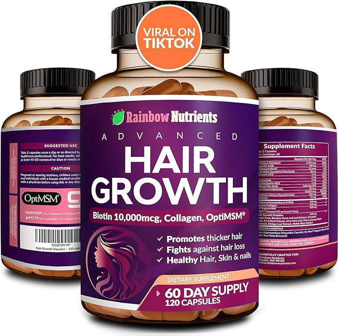 Hair Growth Vitamins for Women | Biotin 10,000mcg, Collagen, Patented OptiMSM®, goMCT®, Saw Pal... | Amazon (US)