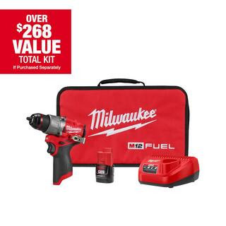 Milwaukee M12 FUEL 12-Volt Lithium-Ion Brushless Cordless 1/2 in. Hammer Drill Kit with 1 Compact... | The Home Depot