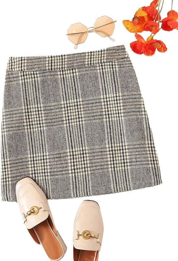Floerns Women's Plaid High Waist Bodycon Mini Skirt | Amazon (US)