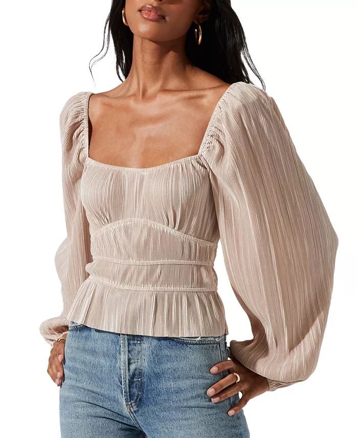 Women's Ziva Pleated Balloon-Sleeve Top | Macys (US)