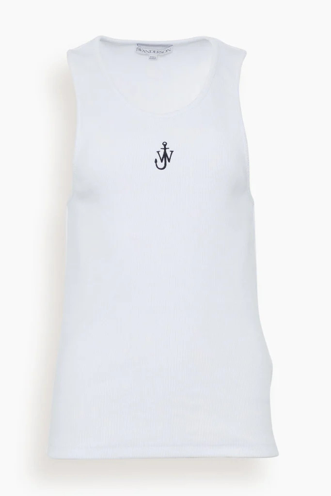 Anchor Embroidered Tank Top in White | Hampden Clothing