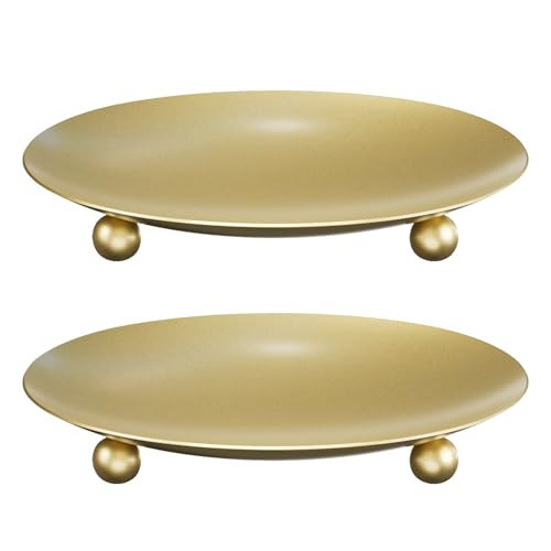 Apsvwys Gold Candle Holders for Pillar Candles, Set of 2 Premium Metal Candle Plates Candle Stand for LED or Wax Candles, Decorative Pillar Candle Holder Dish for Table Centerpiece | Amazon (US)