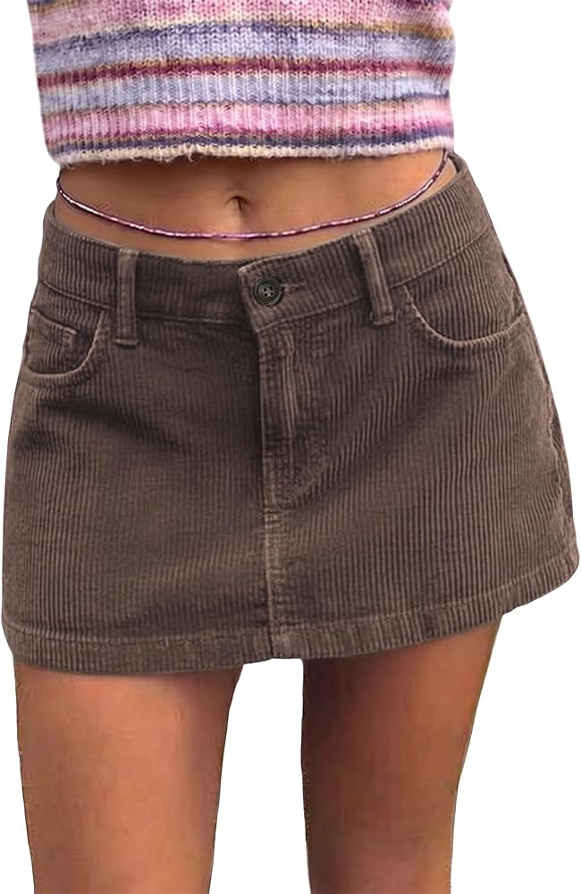 EMMIOL Women Corduroy Mini Skirts A Line Dress Mid/Low Rised with Pockets | Amazon (US)