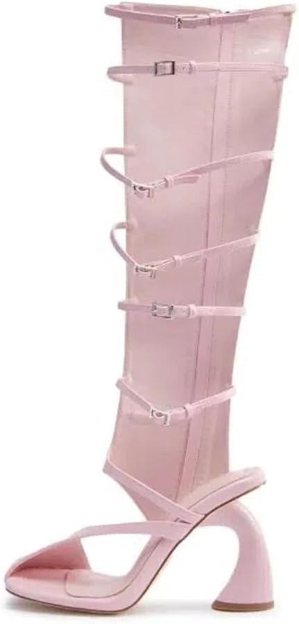 Women's Square Toe Special High Heels Side Zipper Adjustable Buckles Heeled Sandals | Amazon (US)