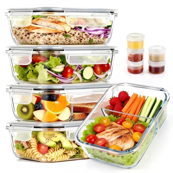 20 Pcs Glass Food Storage Containers with Lids 22oz, 1 & 2 Compartment Glass Airtight Meal Prep C... | Walmart (US)