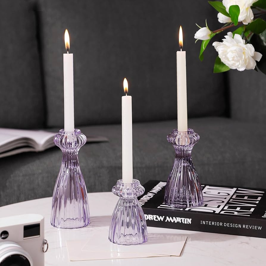Lysenn Glass Candle Stick Holder Set of 3 – Premium Taper Candle Holders for Romantic Ambiance ... | Amazon (US)