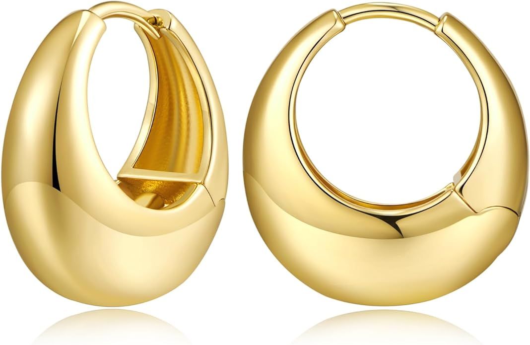 Gold Hoop Earrings Chunky Gold Huggie Earrings for Women Girls 18K Gold Plated Earrings Hypoaller... | Amazon (US)
