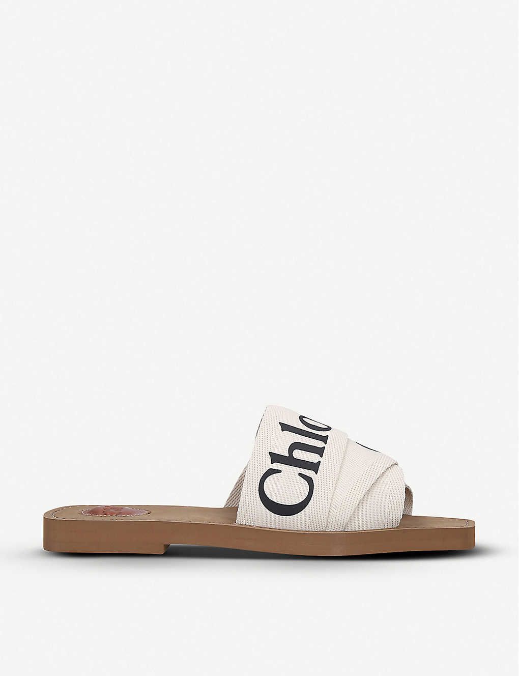 CHLOE Woody logo-print canvas sandals | Selfridges
