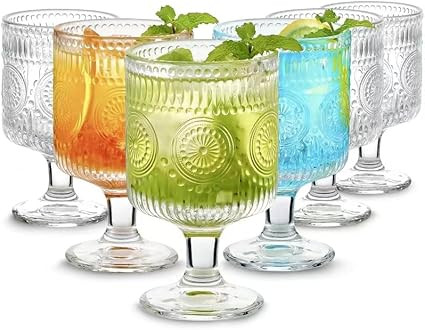 6 Packs Vintage Goblet Glasses, 8 oz Wine Glasses, Embossed Floral Glass Cups Set, Clear Drink Gl... | Amazon (US)