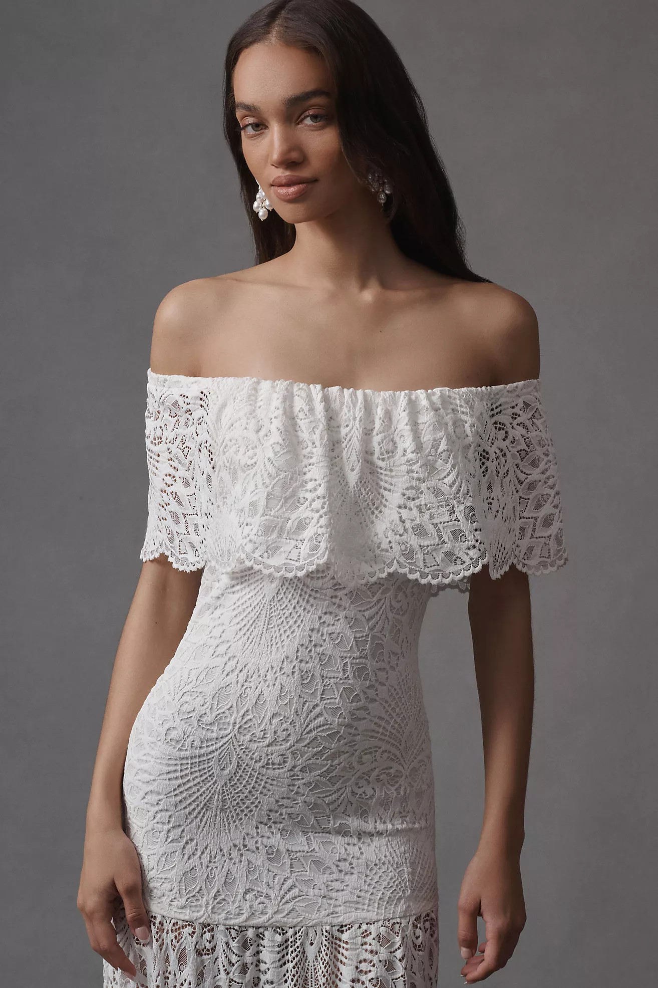 Nightcap Lanai Positano Off-The-Shoulder Tiered Lace Maxi Dress | Anthropologie (US)