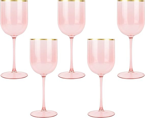 Pink Wine Cup with Gold rim Plastic Wine Glasses Set of 5 Elegant Wine Goblets Hard Plastic Wine ... | Amazon (US)
