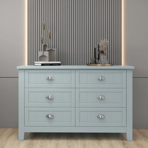 6 Drawer 47.2" W Double Dresser, Mid Century Modern Chest of Drawers | Wayfair North America