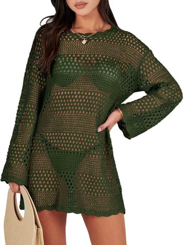 ANRABESS Women Swimsuit Crochet Swim Cover Up Summer Bathing Suit Swimwear Knit Pullover Beach Dr... | Amazon (US)