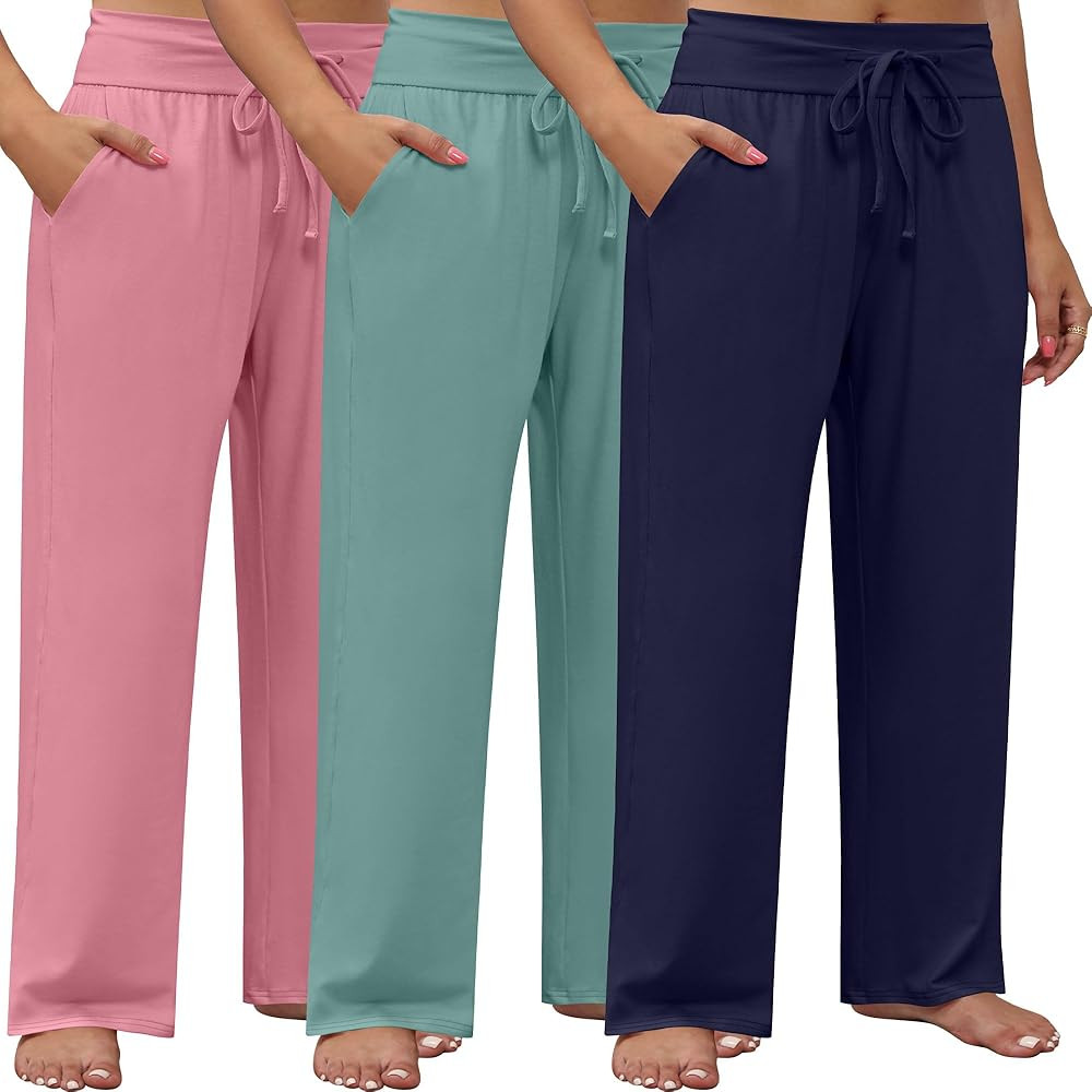 Neer 3 Pack Women's Plus Size Lounge Pants, Wide Leg Yoga Pants Baggy Drawstring Sweatpants with ... | Amazon (US)