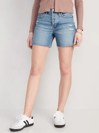 High-Waisted Button-Fly O.G. Straight Ripped Side-Slit Jean Shorts for Women -- 5-inch inseam | Old Navy (CA)