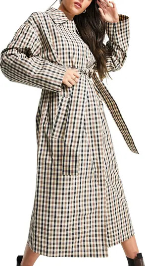 ASOS DESIGN Check Boyfriend Trench Coat | Nordstrom | Nordstrom