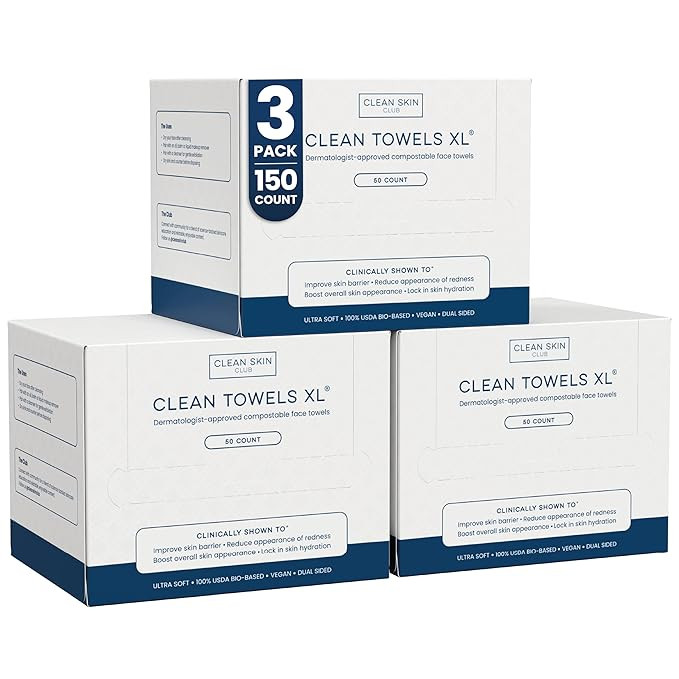 Clean Skin Club Clean Towels XL®, 100% USDA Biobased Face Towel, Disposable Face Towelette, Ecze... | Amazon (US)