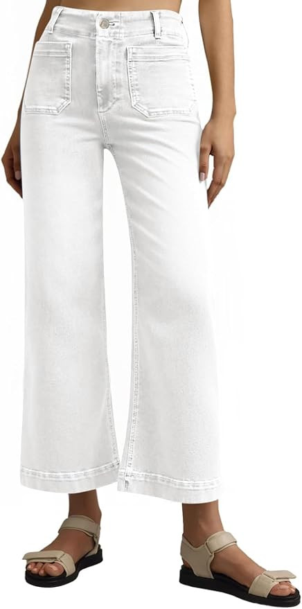 Tankaneo Womens Wide Leg Jeans High Waist Cropped Baggy Denim Pants | Flare,Stretchy,Front Patch ... | Amazon (US)