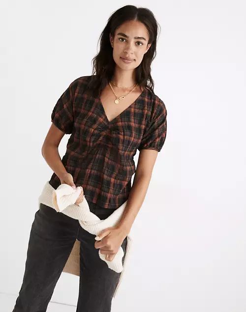 Gathered V-Neck Top in Plaid | Madewell