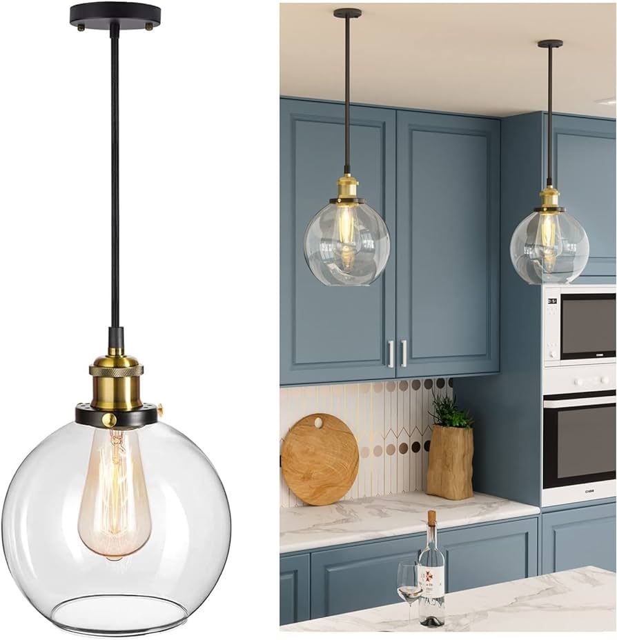 Frideko Glass Pendant Light - 7.9 inches Globe Pendant Light, Modern Pendant Lighting for Kitchen... | Amazon (US)