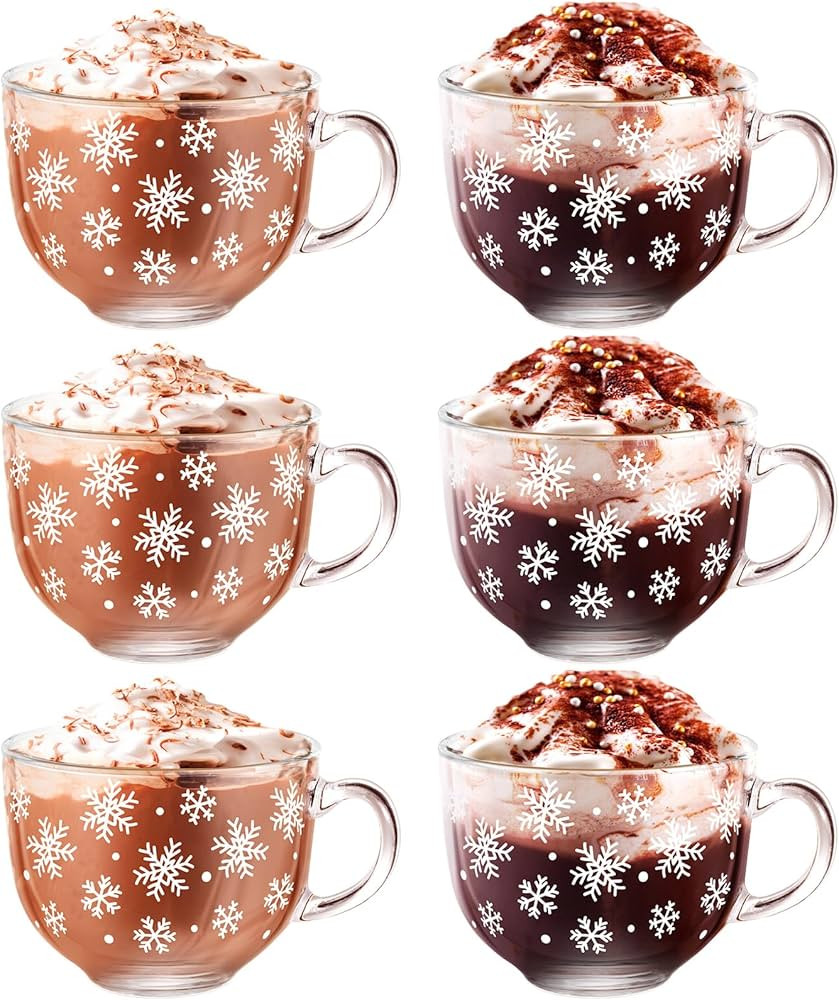 Sliner 6 Pcs Christmas Glass Coffee Mugs with Handle, 16 oz Clear Irish Coffee Mugs Footed Irish ... | Amazon (US)