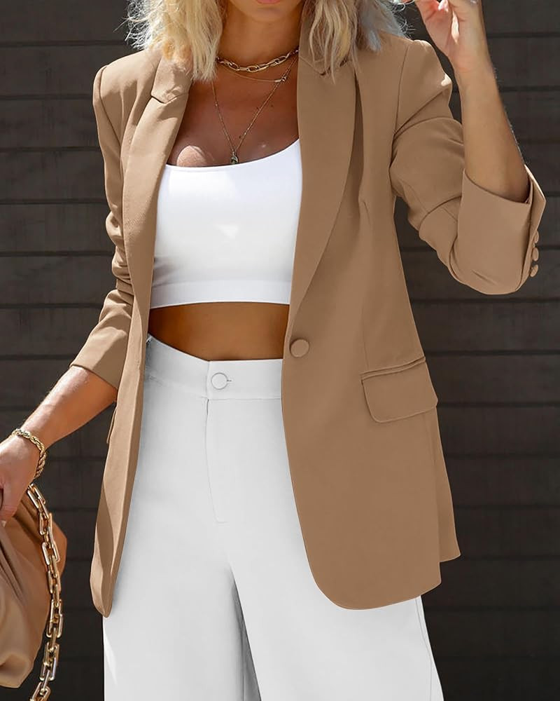 KIRUNDO Womens Blazer 2026 Spring Fall Business Casual Oversized Long Sleeve Button Open Front Su... | Amazon (US)