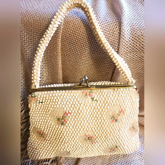 Vintage Corde Beaded Floral Purse Handbag White With Pink Flowers.Corde Bead | Poshmark