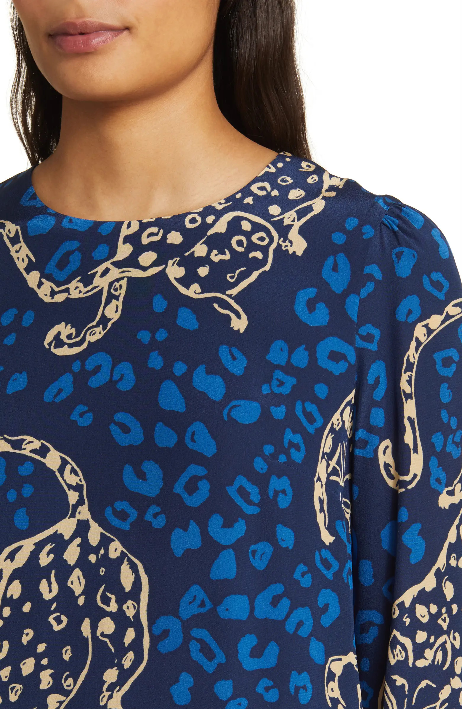 Tyra Leopard Print Long Sleeve Silk Shift Dress | Nordstrom