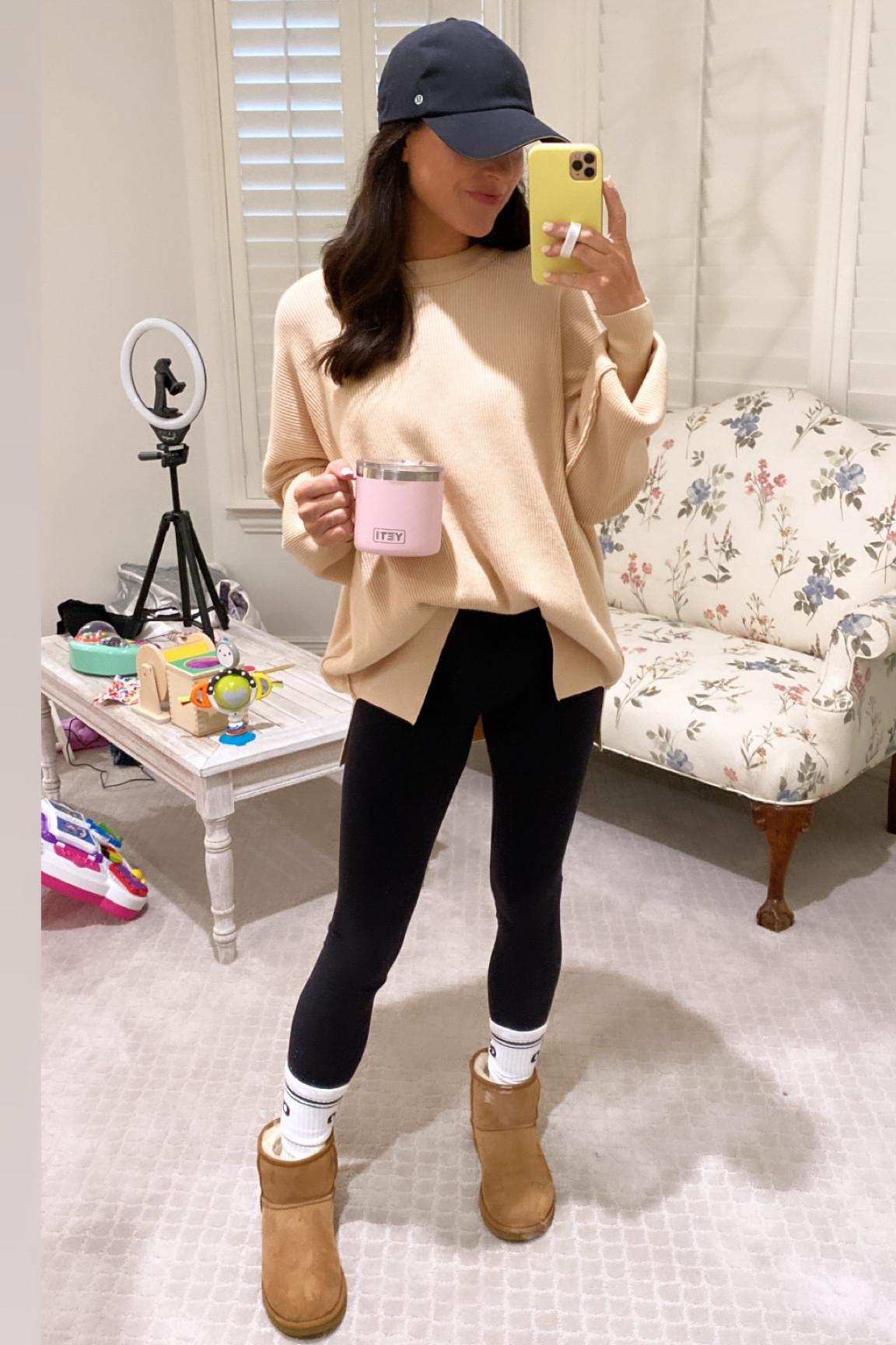 Casual ootd - amazon sweater, lululemon leggings, Ugg mini boot, alo yoga socks 

#LTKshoecrush #LTKsalealert