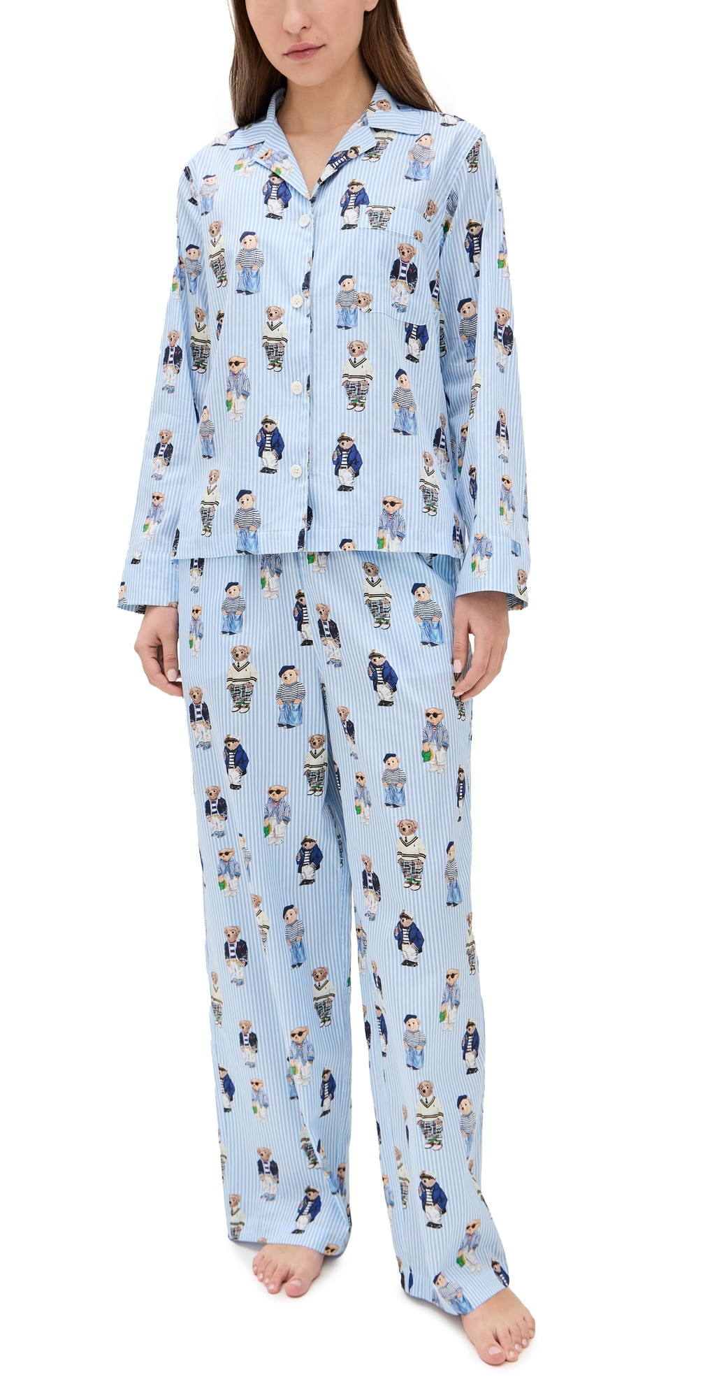 Polo Ralph Lauren Madison All Over Bear Pajama Set Oxford Blue XXS | Shopbop