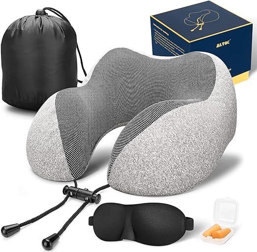 MLVOC Travel Pillow 100% Pure Memory Foam Neck Pillow, Comfortable & Breathable Cover - Machine W... | Amazon (US)