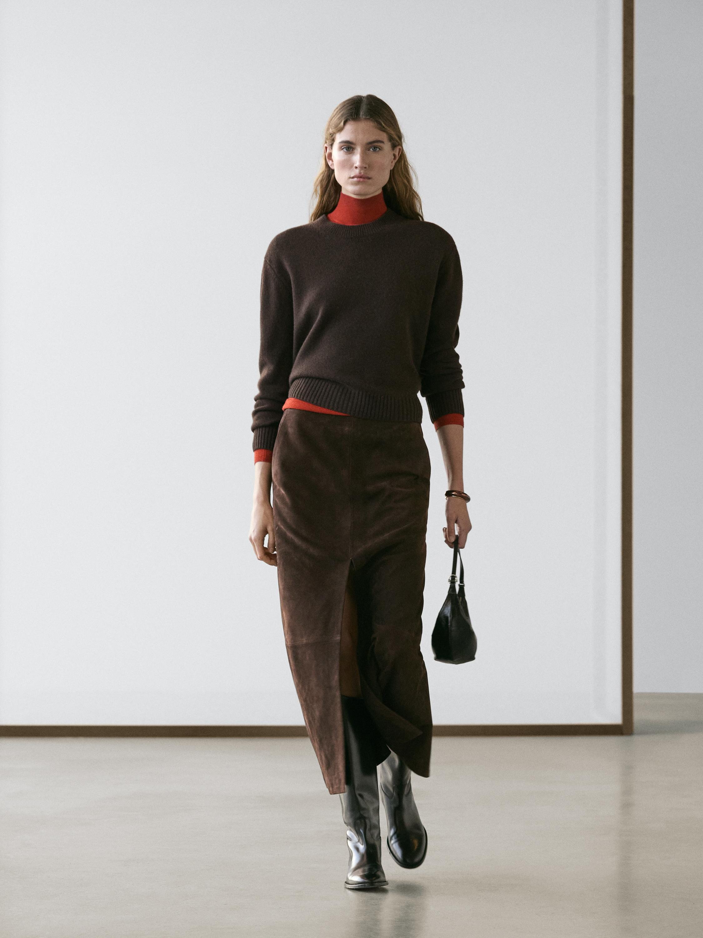 Gerader Midirock aus Nubukleder | Massimo Dutti DE