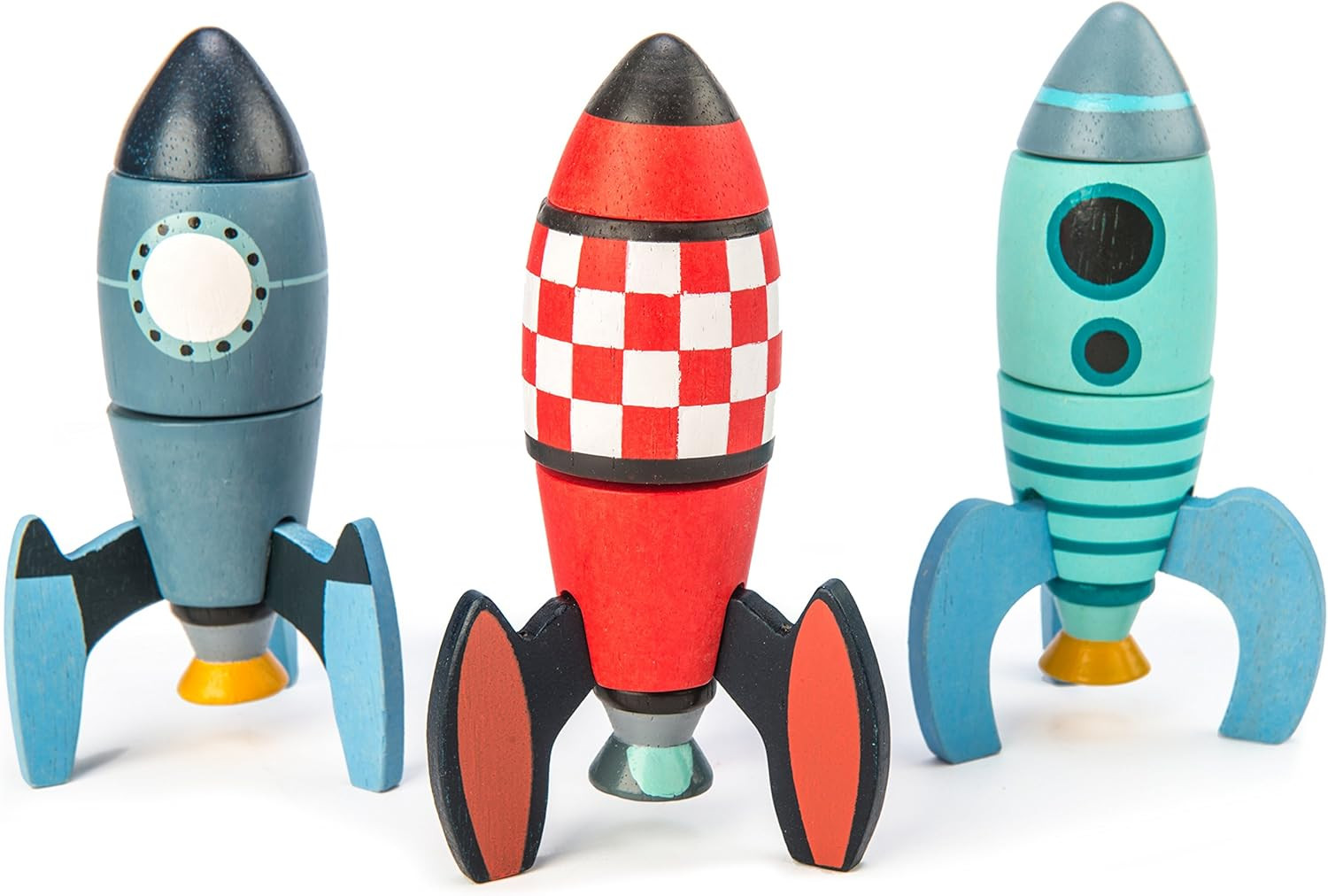 Rocket Construction Toy Set - 18 Pc Wooden Construction Set Builds 3 Rocket Ships - Made with Pre... | Amazon (US)