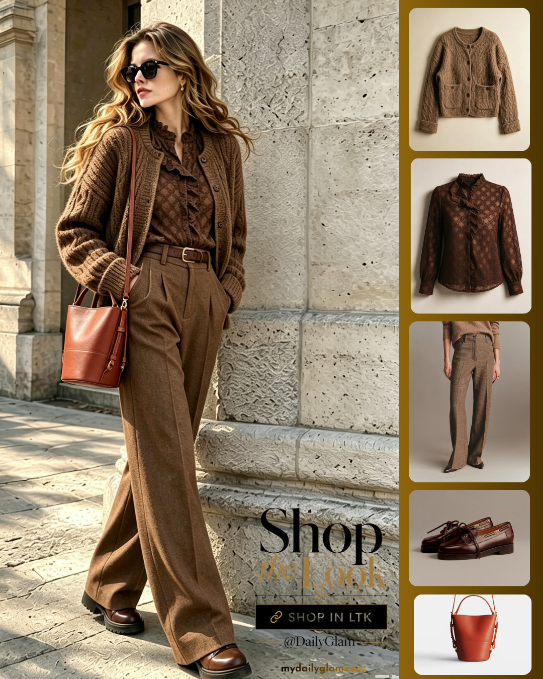 Monochromatic Brown Fall Look | Chunky Knit Cardigan + Wool Trousers

#MonochromeOutfit #BrownFallStyle #KnitCardigan #WoolTrousers #NeutralOOTD #FallWorkOutfit #FrenchChic 

 #LTKootd #LTKOver40 #LTKWorkwear