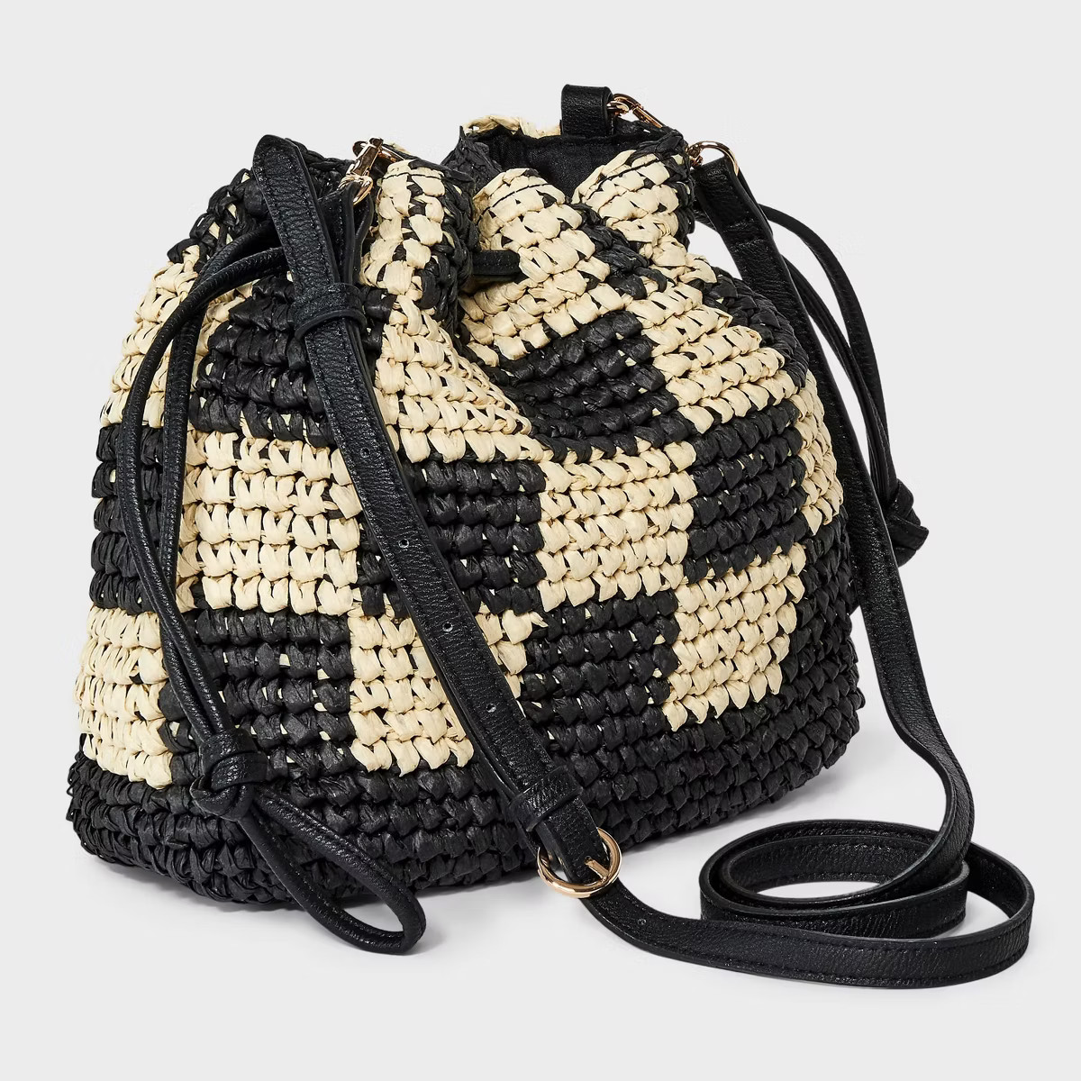 Straw Checker Drawstring Crossbody Bag - Universal Thread™ Black | Target