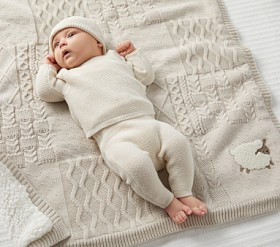 Sheep Patchwork Cable Heirloom Baby Blanket | Pottery Barn Kids