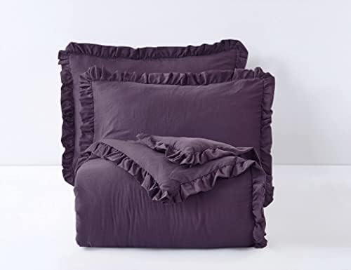 Chezmoi Collection Nora 3-Piece Ruffled Edge Trim Soft Washed Microfiber Comforter Set (Full, Dar... | Amazon (US)