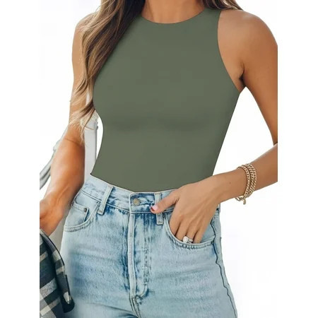 MOYIKO Tank Top for Women Sleeveless Bodysuits for Women Crewneck Summer Fitted Tight Tops | Walmart (US)