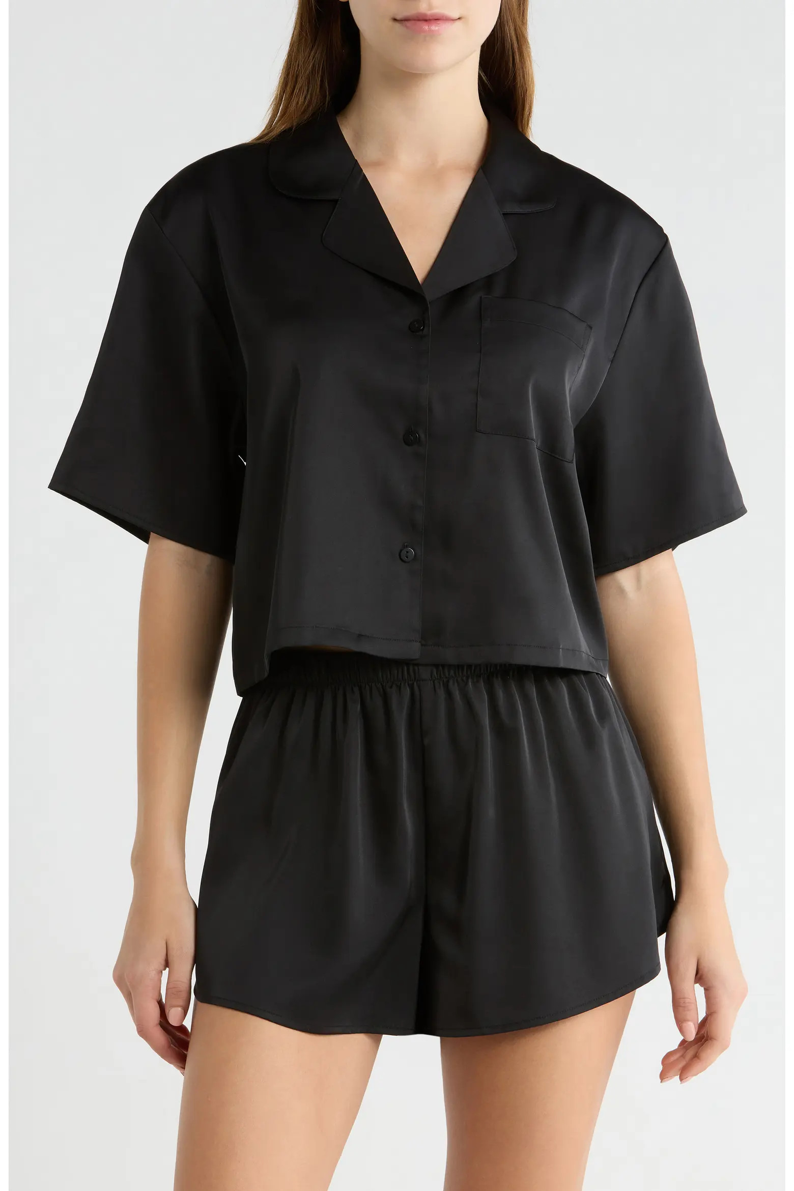 Open Edit Boxy Stretch Satin Short Pajamas (Women) | Nordstrom | Nordstrom