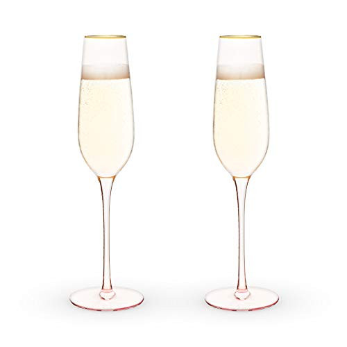 TWINE Rose Champagne Flutes, Gold Rimmed Pink Tinted Crystal Wine Glass Set, Stemmed Sparkling Wine Glasses, Set of 2, 8 Ounces | Amazon (US)