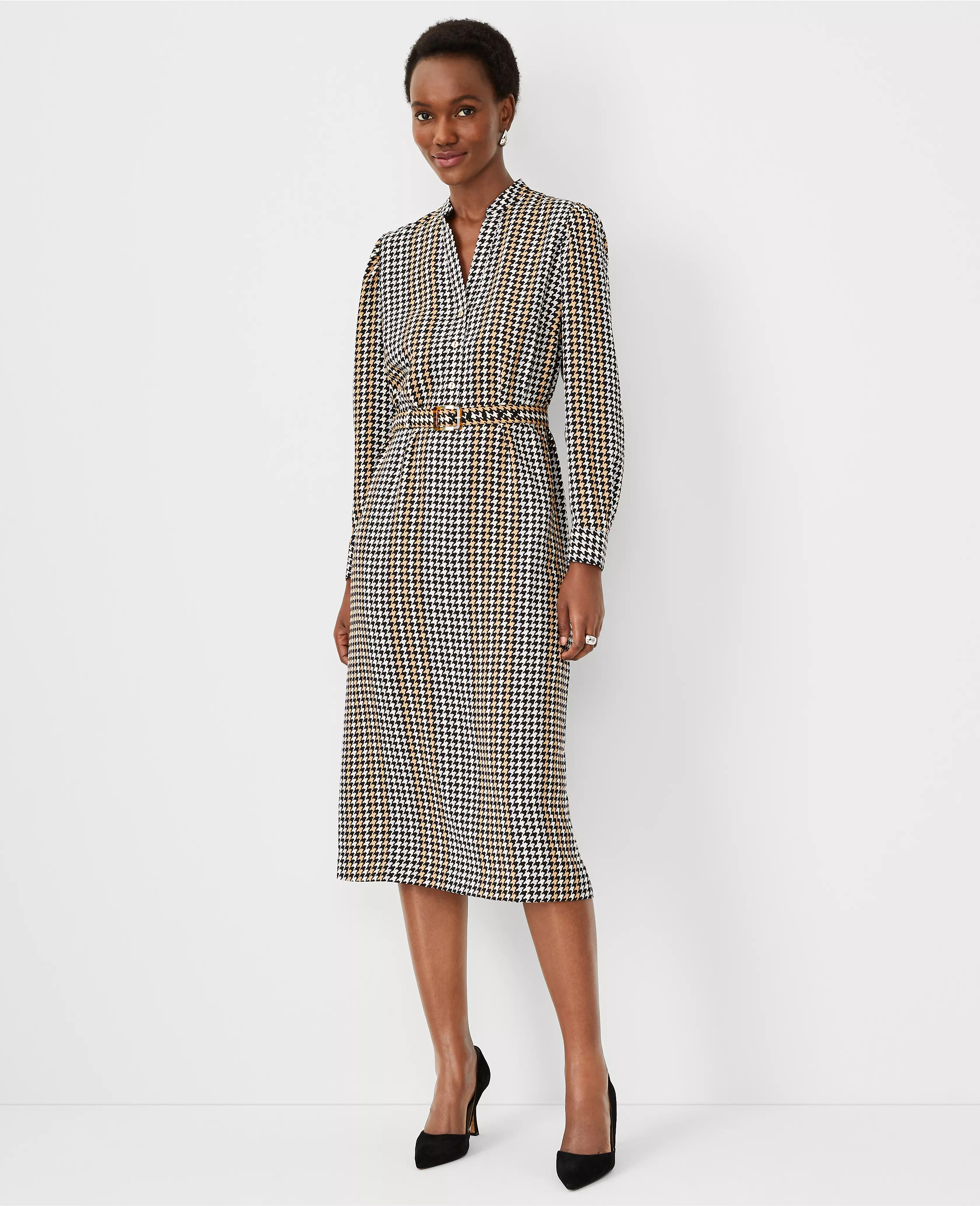 Houndstooth Belted Shirtdress | Ann Taylor (US)