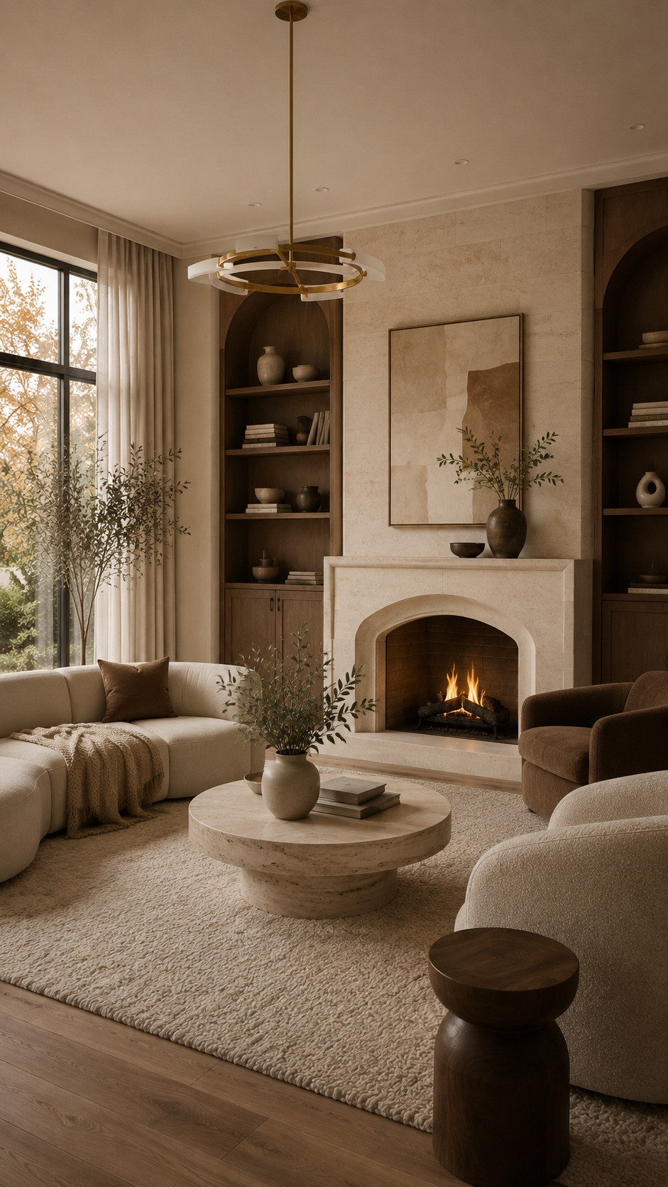 A warm, elevated living room that feels cozy without losing that designer look 🤎 The sculptural seating, rich walnut built-ins, soft neutral layers, and statement stone fireplace make the whole space feel timeless and luxurious. I love how the creamy textures and warm wood tones balance each other, while the elegant lighting adds just the right amount of polish. Such a dreamy inspiration for a modern fall living room refresh.

#LivingRoomDesign #LuxuryLivingRoom #ModernInterior #WarmMinimalism #NeutralDecor #LuxuryHome #ModernHome #LivingRoomInspo #InteriorDesign #HomeDecor #ContemporaryDesign #DesignerLivingRoom #StoneFireplace #WalnutDecor #CozyLivingRoom #FallHomeDecor #ElegantHome #HighEndInteriors #InteriorInspiration #PinterestHome 

 #LTKSeasonal #LTKHome #LTKSaleAlert