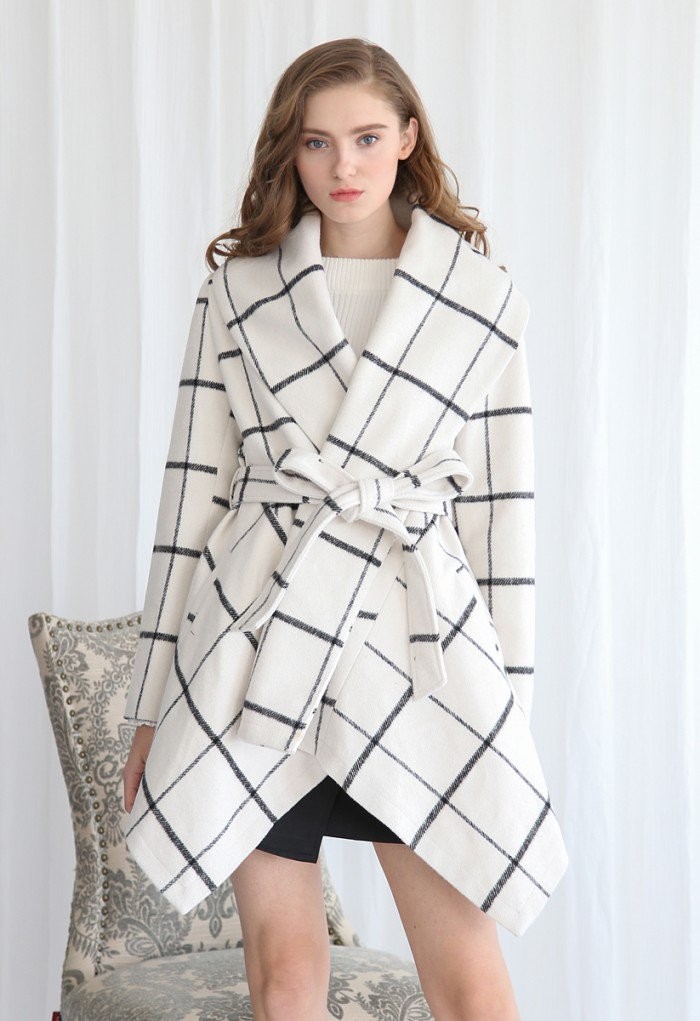 Prairie Grid Rabato Coat in White | Chicwish