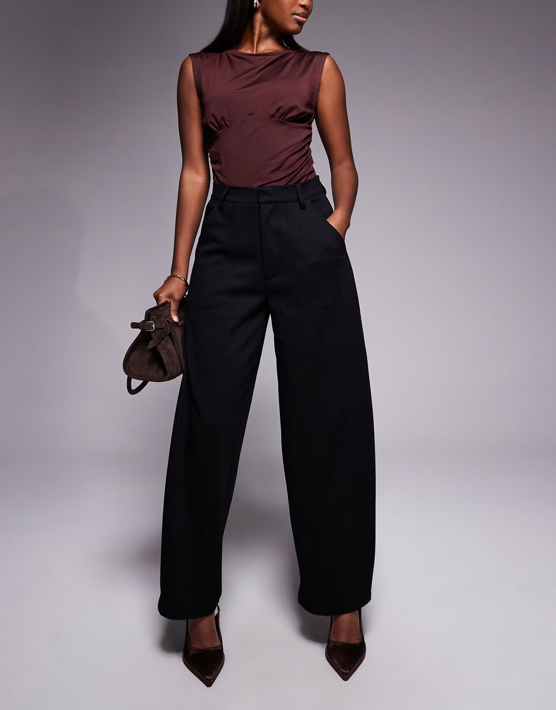 ASOS DESIGN jersey twill barrell leg trouser in black | ASOS | ASOS (Global)