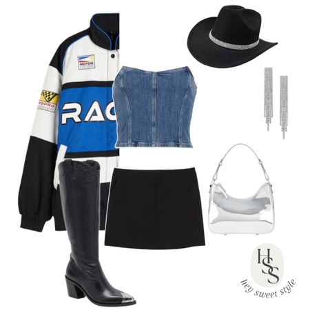 Fall Nashville Outfit: Racing jackets, denim corset too, black mini skirt, tall black cowgirl boots 🖤🏎️🐎🪩

#LTKSeasonal #LTKstyletip #LTKunder100
