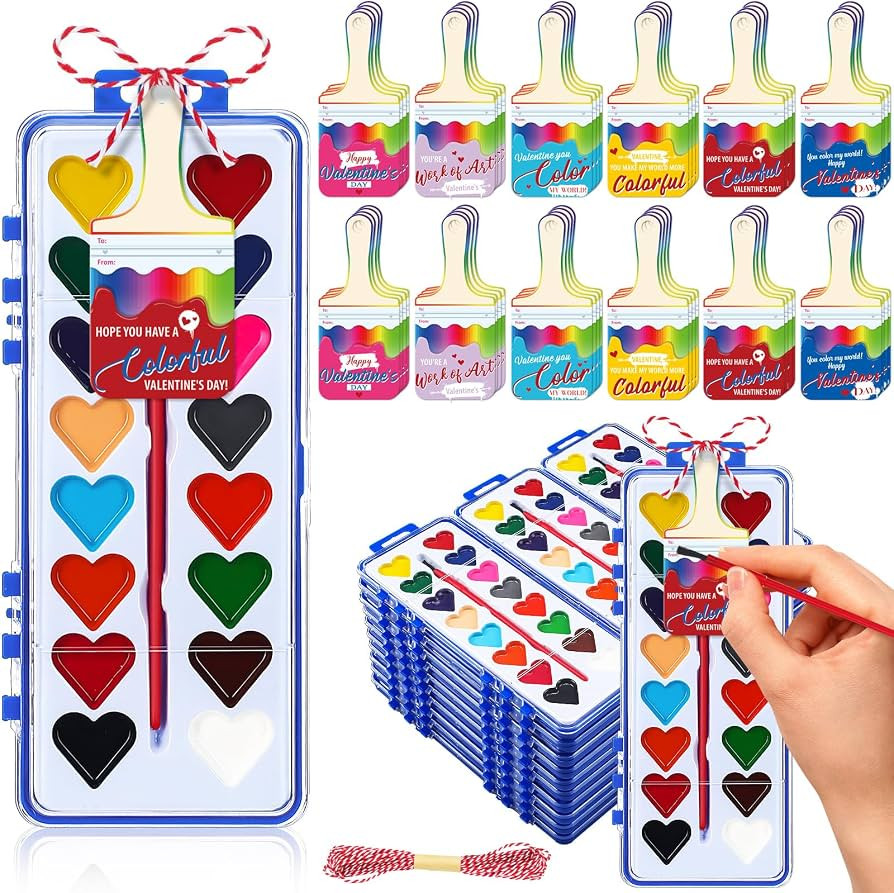 Patelai 48 Sets Valentine Watercolor Paint Set Valentines Cards with Watercolor Paint Bulk Cards ... | Amazon (US)