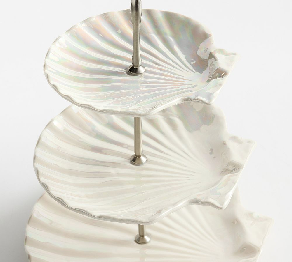 Pearlescent Shell Stoneware Tiered Stand | Pottery Barn (US)