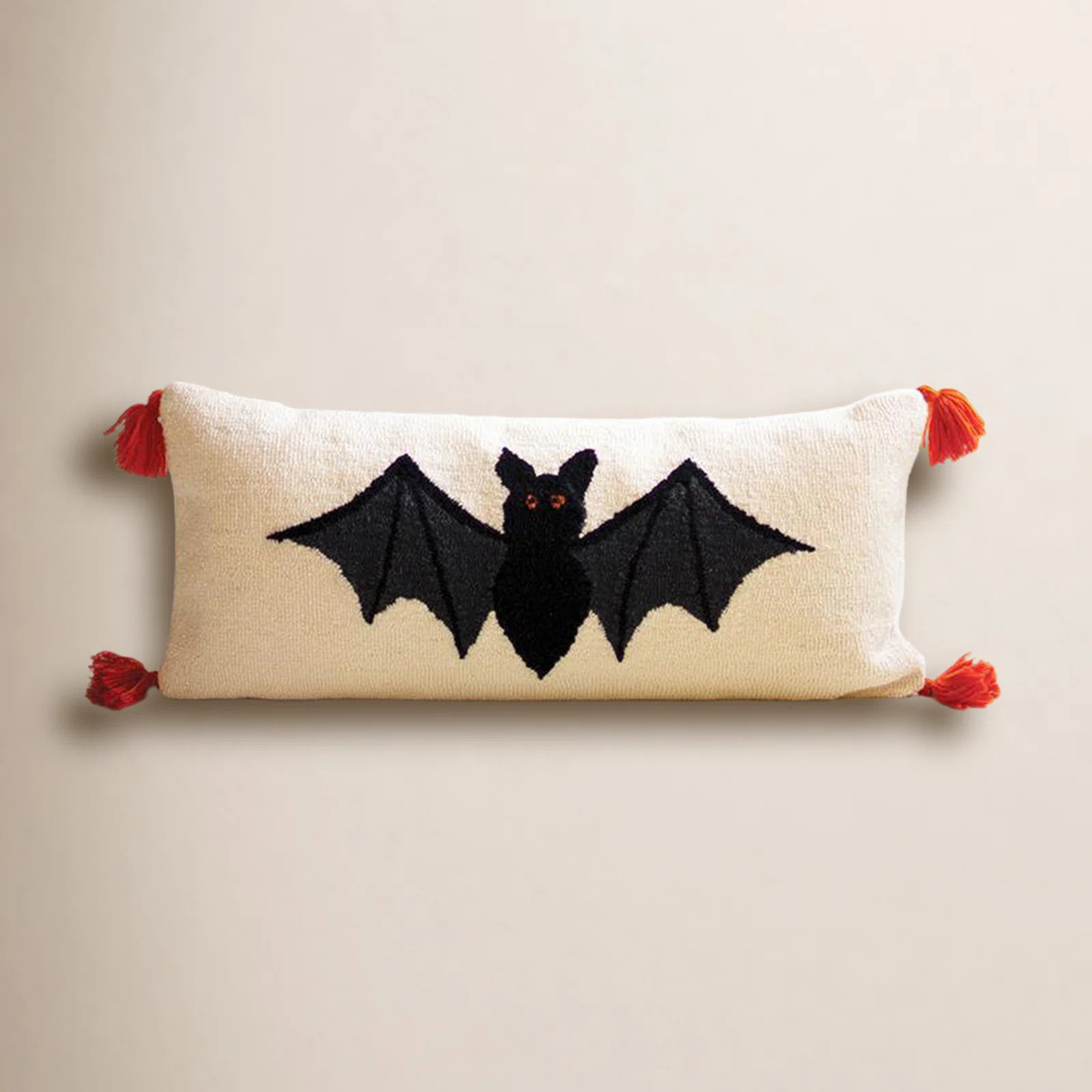HALLOWEEN BAT HAND HOOKED PILLOW | Birch Lane