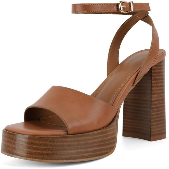 ANFEE Platform Heels for Women Chunky High Heels Open Toe Ankle Strap Sandals Dress Block Heeled ... | Amazon (US)