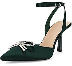 Amazon.com | Coutgo Womens Rhinestone Bow Heels Pumps Kitten Heel Pointed Toe Rhinestone Bow Heels W | Amazon (US)